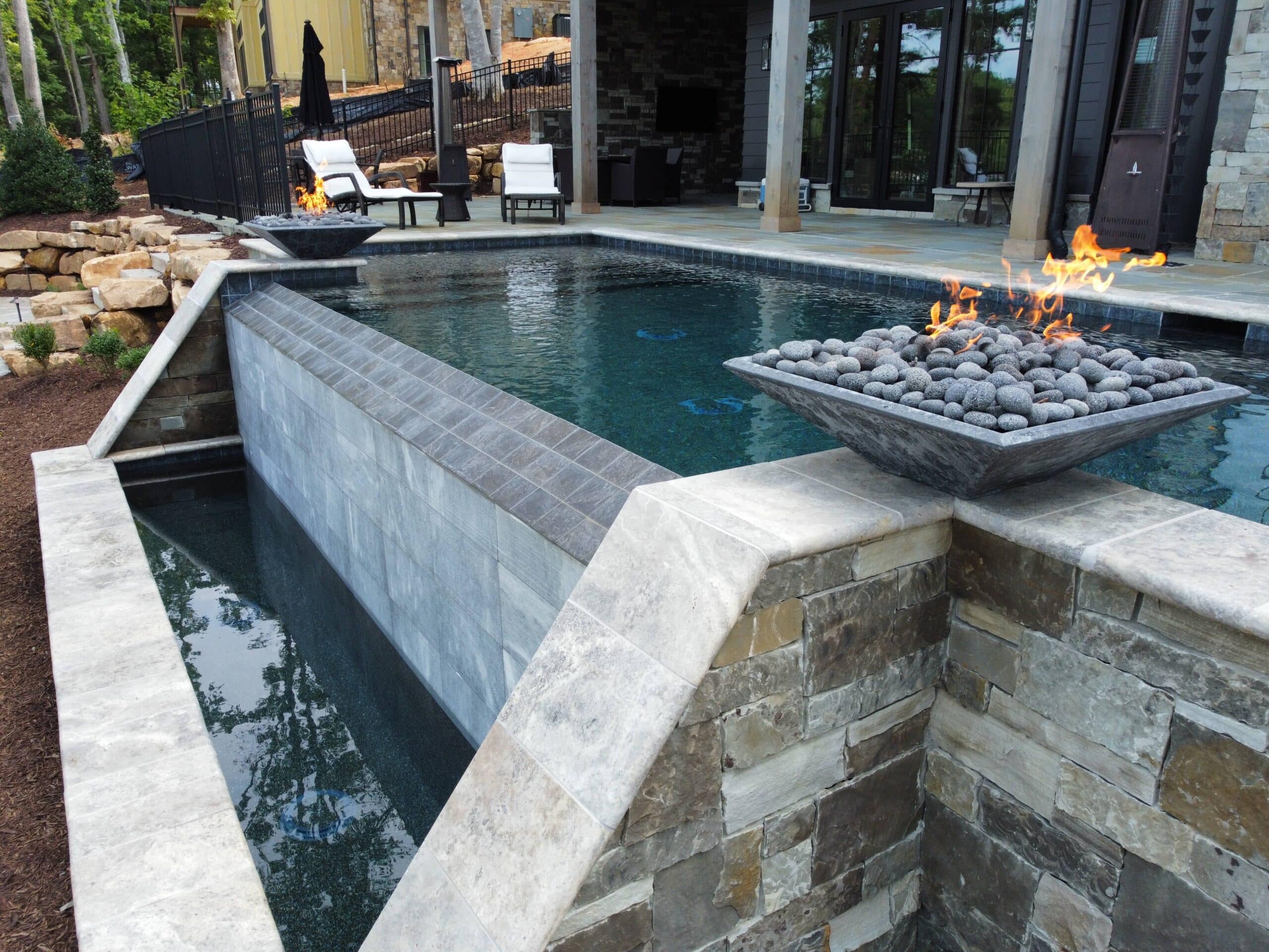 a pool with fire in it